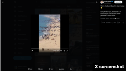 Screen capture from X showing Palestinians on the beach in Deir Al-Balah on April 17, 2024. The video seen in the X post has been used to spread disinformation about the Israel-Hamas war.