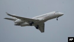 FILE - A Dassault Falcon jet, similar to one that had been used by Venezuelan President Nicolas Maduro, is seen during a demonstration flight at the Paris Air Show in Le Bourget, north of Paris, France, June 19, 2023.
