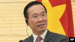 FILE - Vietnam's President Vo Van Thuong addresses the media during a joint press conference with Japan's Prime Minister Fumio Kishida at the prime minister's official residence in Tokyo, Japan, Nov. 27, 2023. 