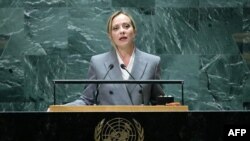 La Première ministre italienne Giorgia Meloni à la 78e Assemblée générale des Nations Unies au siège de l'ONU, le 20 septembre 2023.
