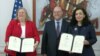 Šefica USAID-a na Kosovu, ambasador SAD i predsjednica Kosova poslije ozvaničenja donacije, 21. august 2024.