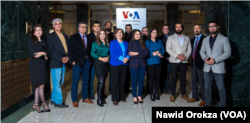 The VOA Afghan division at the organization's office in Washington, D.C. Shaista Sadat Lami is at the far left. Credit: Nawid Orokza/VOA