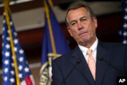 Speaker of the House John Boehner, R-Ohio, speaks with reporters on Capitol Hill in Washington, July 9, 2015.