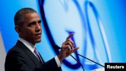 Presiden AS Barack Obama dalam konferensi pers di akhir KTT G-20 di Antalya, Turki (16/11). (Reuters/Jonathan Ernst)