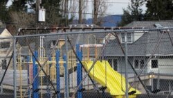 A playground at Lowell Elementary School in Tacoma, Washington sits empty.