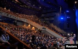 Boris Johnson addresses delegates at a Conservative Home fringe meeting on the third day of the Conservative Party Conference in Birmingham, Britain, Oct. 2, 2018.