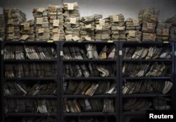 Various court case documents are pictured outside a courthouse along a hallway in Quezon City, Metro Manila, Philippines, June 5, 2017