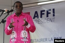 FILE - Pascal Affi N'Guessan, leader of Ivorian Popular Front (FPI), speaks during a campaign rally in Gagnoa, Oct. 10, 2015.
