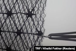 Fog collection nets on Mount Boutmezguida, Morocco, Feb. 21, 2018.