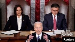 Rais wa Marekani Joe Biden akitoa hotuba ya Hali ya Kitaifa mjini Washington katika Bunge la Marekani.