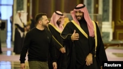 Ukraine's President Volodymyr Zelenskyy meets with Saudi Crown Prince Mohammed bin Salman, in Riyadh, Saudi Arabia, Feb. 27, 2024. (Ukrainian Presidential Press Service/Handout via Reuters)