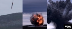 북한의 4.5t짜리 고중량 탄두를 탑재한 KN-23 단거리 탄도미사일(SRBM) 화성포-11다-4.5가 수직 낙하 후 폭발하고 있다. (사진출처: 조선중앙통신)