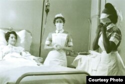 Edna Adan Ismail (R) is seen in a 1959 photo as a nursing student at a hospital in West London, Britain. (Courtesy - Edna Adan Hospital)