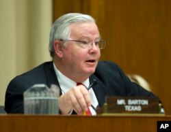 FILE - Rep. Joe Barton (R-Texas) speaks during a hearing on Capitol Hill in Washington, April 1, 2014. Barton has acknowledged sharing a nude photo of himself with an unidentified lover.