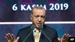 Presiden Turki Recep Tayyip Erdogan di Ankara, Turki, 6 November 2019. 