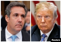 Kombinacija dve fotografija na kojima su lični advokat Donalda Trampa, Majkl Koen ispred federalnom suda na Menhetnu, 16. aprila 2018. i predsednika Donalda Trampa u Beloj kući, 18. jula 2018.