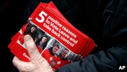 Britaniyaning Yevropa Ittifoqidan chiqmaslik tarafdori varaqalar bilan