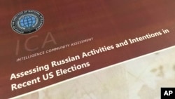 A part of the declassified version Intelligence Community Assessment on Russia's efforts to interfere with the U.S. political process is photographed in Washington, Jan. 6, 2017. 
