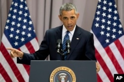 President Barack Obama speaks about the nuclear deal with Iran at American University in Washington, Aug. 5, 2015.