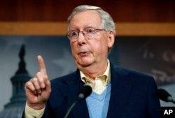 FILE - Senate Majority Leader Mitch McConnell of Kentucky speaks during a news conference in Washington, Nov. 9, 2016.