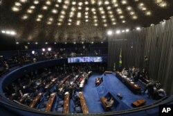 Brazil's Senate begins deliberating whether to permanently remove suspended President Dilma Rousseff from office, in Brasilia, Brazil, Aug. 25, 2016.