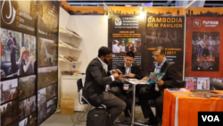 A Cambodian Film Commission team meet at The Hong Kong International Film and TV Market, Hong Kong, March 14, 2017. (Nov Povleakhena/VOA Khmer)