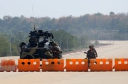 Myanmar, Naypyitaw, Myanmar's military checkpoint is seen on the way to the congress compound
