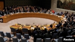 Members of the U.N. Security Council vote on a U.S. draft resolution calling for free and fair presidential elections in Venezuela at U.N. headquarters in New York, Feb. 28, 2019. 