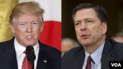 Donald Trump (kanan) dan James Comey (kiri), Kontroversi pemecatan Comey masih terus berlanjut di Washington