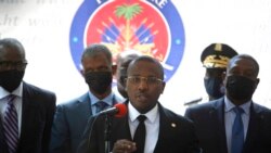 Haiti's interim Prime Minister Claude Joseph gives a press conference in Port-au-Prince, Friday, July 16, 2021, the week after the assassination of Haitian President Jovenel Moïse’s on July 7. (AP Photo/Joseph Odelyn)