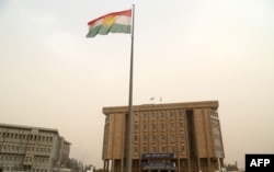 The parliament building of Iraq's Kurdistan region is seen in Irbil, northern Iraq, Oct. 29, 2017. Angry Kurds stormed the building Sunday after Iraqi Kurdish leader Masoud Barzani announced he was stepping down as president of the self-ruled region.