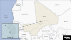 Map of Mali showing location of Timbuktu, where U.N. peacekeepers were attacked.