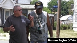 John Meehan, left, a retired accountant, and Art Ledger, right a retired Vietnam veteran, both want what’s best for their community in West Cleveland, but propose different solutions, July 21, 2016.
