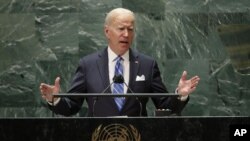 AQSh Prezidenti Jo Bayden BMT minbarida nutq qilmoqda, Nyu-York, AQSh, 2021-yil, 21-sentabr.