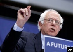 FILE - Democratic presidential candidate, Senator Bernie Sanders, I-Vt, speaks during a campaign rally in Fort Wayne, Indiana, May 2, 2016.