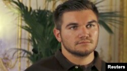 National Guardsman Alek Skarlatos at a ceremony at the U.S. Embassy in Paris, France, Aug. 23, 2015.