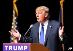 Republican presidential candidate Donald Trump speaks during a campaign town hall in New Hampshire, Aug. 19, 2015.