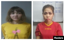ជន​សង្ស័យ​ឈ្មោះ Doan Thi Huong (ឆ្វេង) និង Siti Aisyah (ស្តាំ) ត្រូវ​បាន​ចាប់ខ្លួន​នៅ​ប្រទេស​ម៉ាឡេស៊ី ពី​បទ​ជាប់​ពាក់ព័ន្ធ​នឹង​ការសម្លាប់​ លោក គីម ជុងណាម (Kim Jong Nam)។
