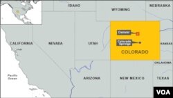 Map showing the location of Colorado Springs and Denver