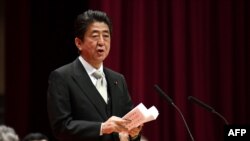 Perdana Menteri Jepang Shinzo Abe di Yokosuka, Prefektur Kanagawa, Jepang, 18 Maret 2018. (Foto: dok).