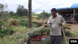 លោក​សូ វុន​ អាយុ​៥៤​ឆ្នាំ​ ​អតីត​ទាហាន​ខ្មែរ​ក្រហម​ ​ដែល​រស់​នៅ​ក្នុង​ភូមិ​បតាំងស៊ូ ​សង្កាត់​បយ៉ាខា ​ក្រុង​ប៉ៃលិន​ ​កំពុង​ស្រោច​ដំណាំ​របស់​លោក​នា​មុខ​គេហដ្ឋាន​របស់​ខ្លួន​នា​ថ្ងៃទី០៤​ខែសីហា​ឆ្នាំ២០១៦​ កន្លង​ទៅ។ (នៅ វណ្ណារិន/VOA)
