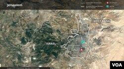 A map of Israel and the West Bank showing boundaries of Jerusalem and the location of the US Consulate.
