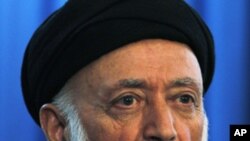 Former Afghan President and chief of a new peace council Burhanuddin Rabbani speaks during a news conference, Kabul, Oct 14, 2010.