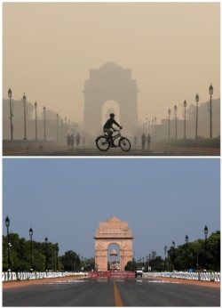 Polusi udara di New Delhi berkurang drastis sebelum (tahun 2019 lalu) dan setelah pemberlakuan lockdown Covid-19 di India (April 2020).