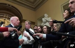 House Ways and Means Committee Chairman Kevin Brady, R-Texas., speaks to reporters on Capitol Hill in Washington, Dec. 15, 2017, on the progress of an agreement on a sweeping overhaul of the nation's tax laws.