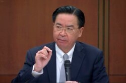 Taiwanese Foreign Minister Joseph Wu speaks during a briefing Wednesday, April 7, 2021, in Taipei, Taiwan.