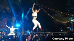 Dina Sok was walking on wire during his performance in Montreal, Canada in 2016. (Photo: Dina Sok)