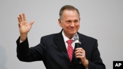 Former Alabama Chief Justice and U.S. Senate candidate Roy Moore speaks at a revival, Nov. 14, 2017, in Jackson, Alabama.