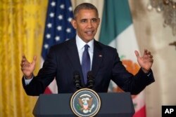 President Barack Obama answers questions during a joint news conference with Mexican President Enrique Pena Nieto in the East Room of the White House in Washington, July 22, 2016.