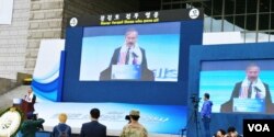 장진호 전투 영웅 추모행사에서 해리 해리스 주한 미국대사가 추도사를 하고 있다.